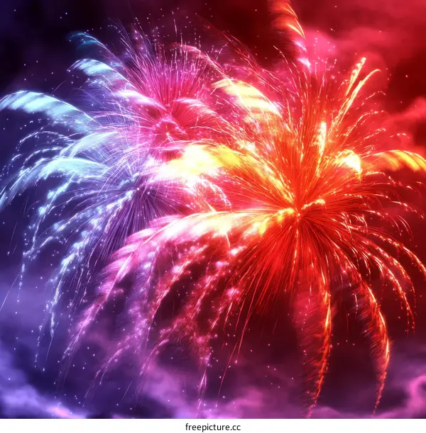 Colorful Fireworks Display in the Night Sky