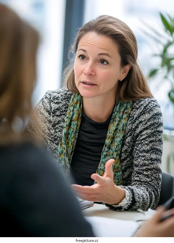 Woman Talking to Someone in a Meeting