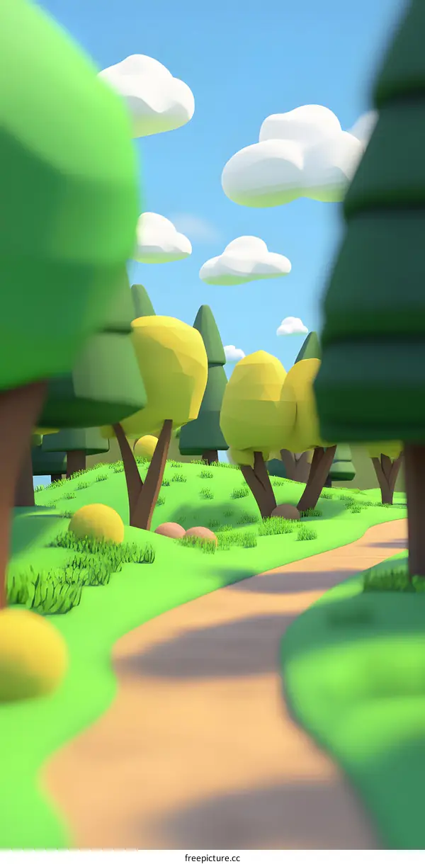Low Poly Forest Path 3D Render