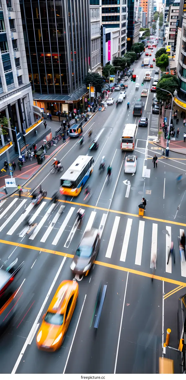 City Street With Traffic and People