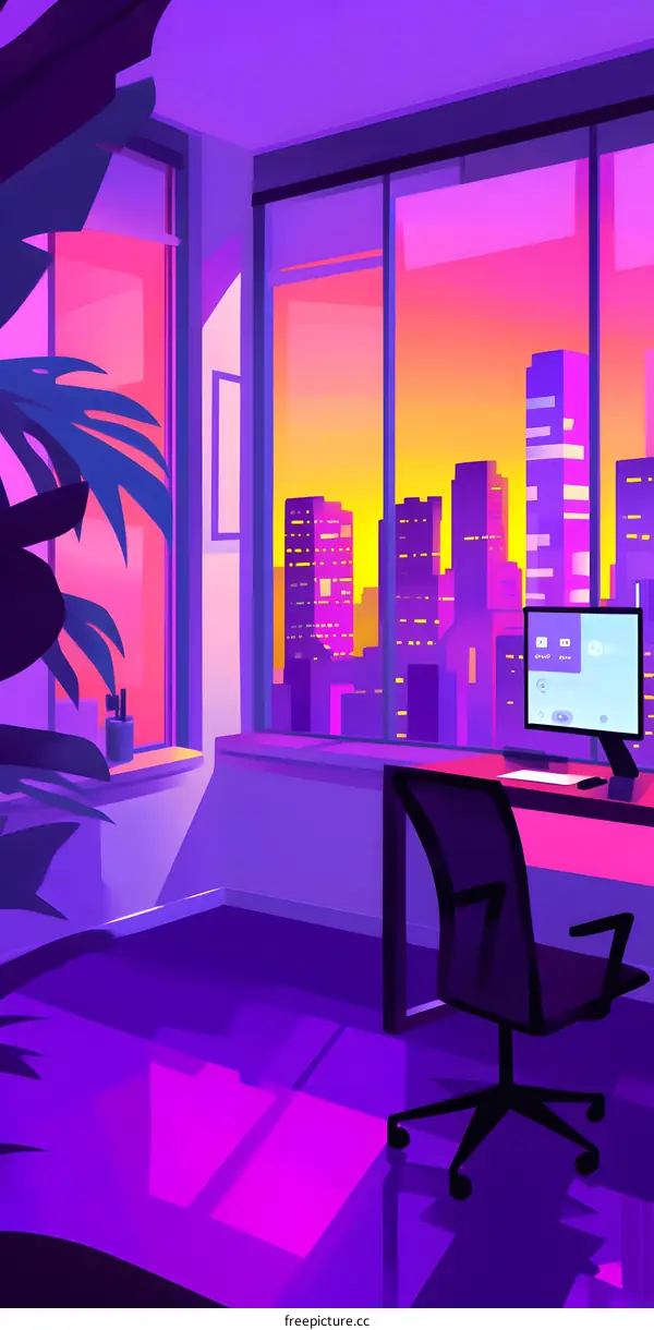 Modern Office Space with City Skyline View