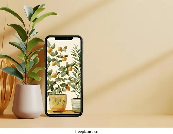 Minimalist Phone Mockup With Plant Illustration