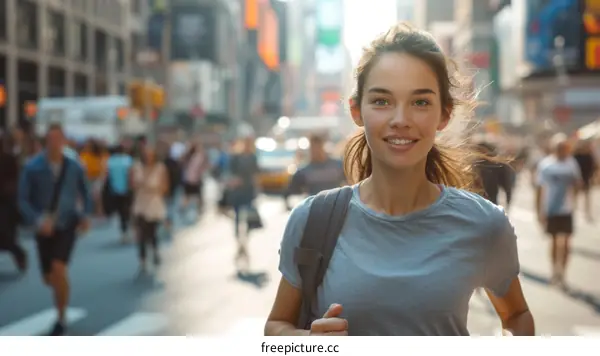 Young woman running in the city