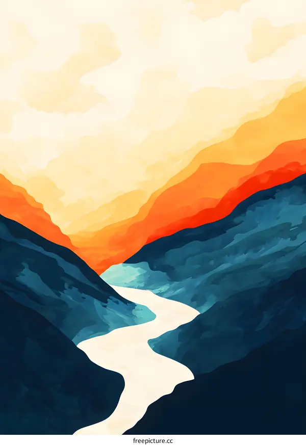 Abstract Landscape Illustration With Mountains and River