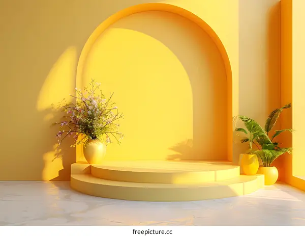 Geometric Yellow Cylinders and Indoor Plants