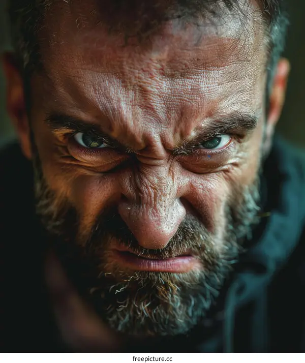 Close Up Angry Man Face Portrait