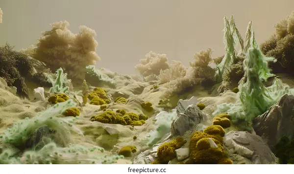 Abstract Art Photo of a Desert Landscape With Moss and Rocks