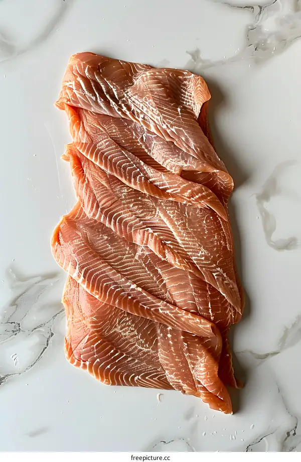 Fresh Salmon Fillets on Marble Background
