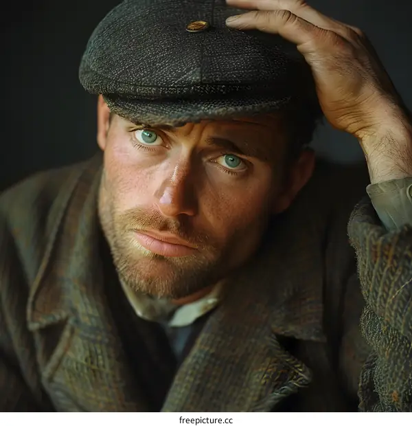 Portrait of a man wearing a tweed cap