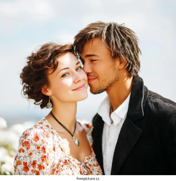 Couple Kissing Outdoors in Summertime