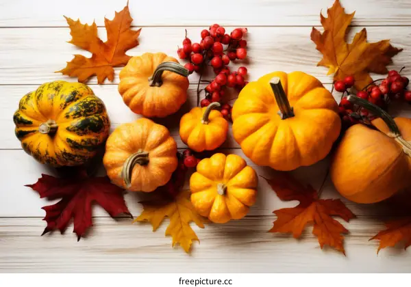 Autumn Harvest: Pumpkins and Fall Leaves