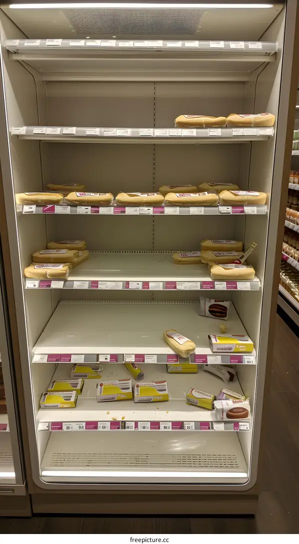 Empty Supermarket Fridge Shelf With Bread