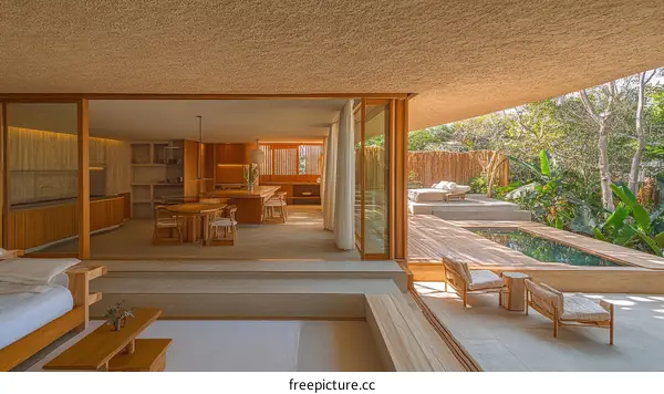 Modern Wooden House with Outdoor Pool Area