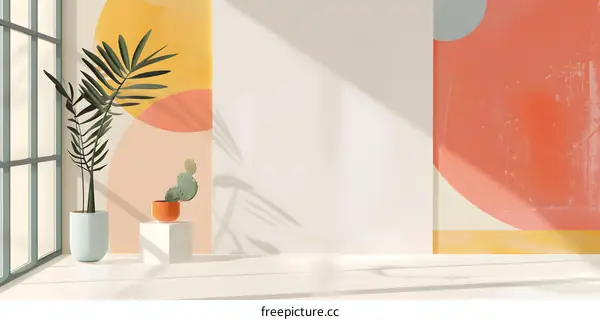 Minimalist Interior Design with Geometric Shapes and Plants