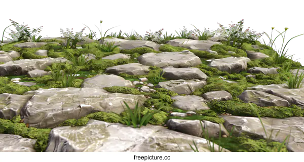 [Transparent Background PNG]Green Mossy Stones Nature Background