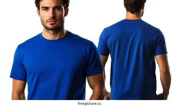 Blank Royal Blue T-Shirt Front and Back View