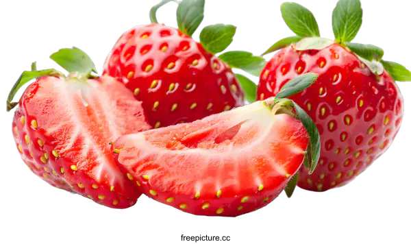 [Transparent Background PNG]Fresh Red Ripe Strawberries Isolated on White Background