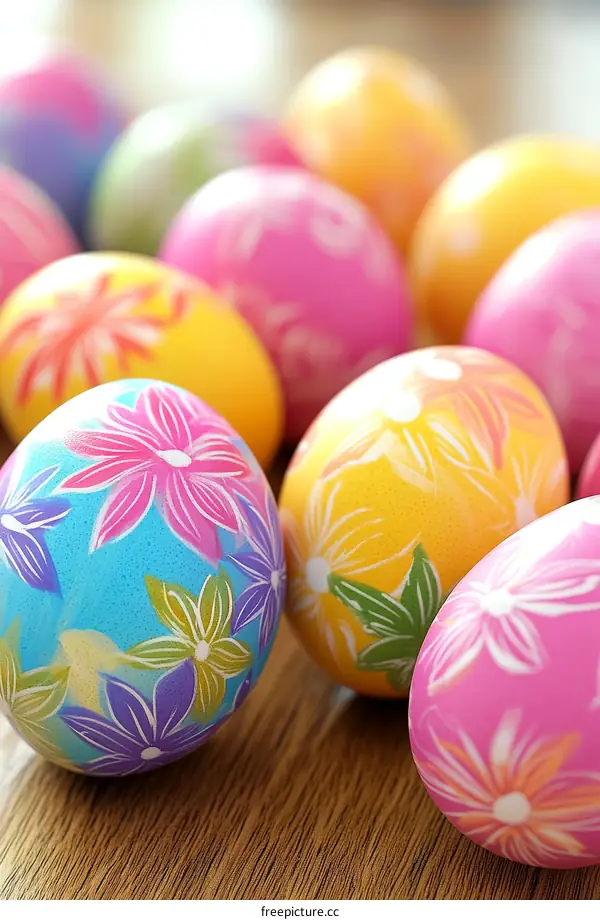 Colorful Easter Eggs with Floral Designs