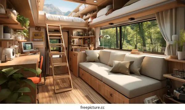 Warm and Cozy Camper Van Interior with Natural Light
