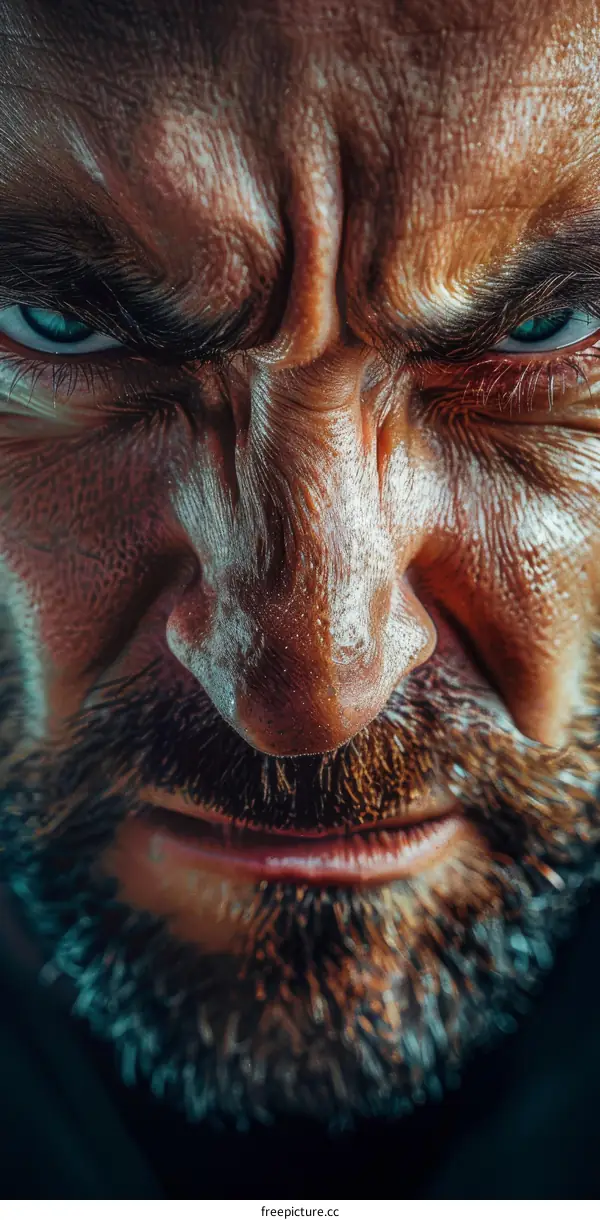 Close Up Angry Man Face Portrait Illustration