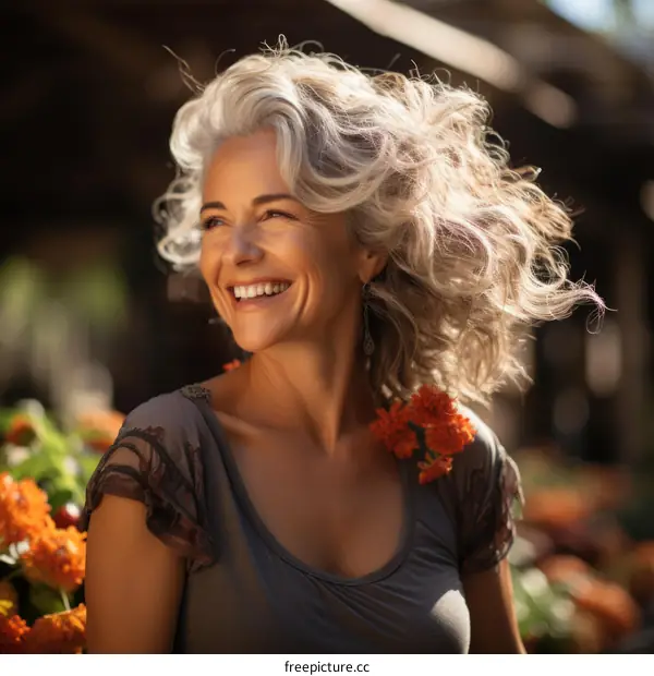Portrait of a beautiful smiling woman with gray hair