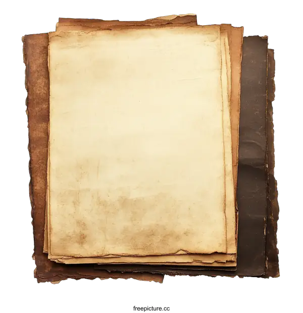 [Transparent Background PNG]Vintage Aged Stack of Papers