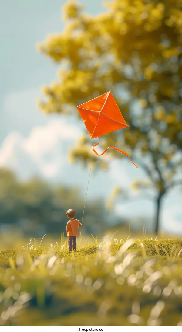 Boy Flying a Kite on a Hill