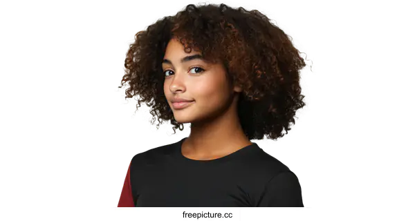 [Transparent Background PNG]Portrait of a Young Woman with Curly Hair