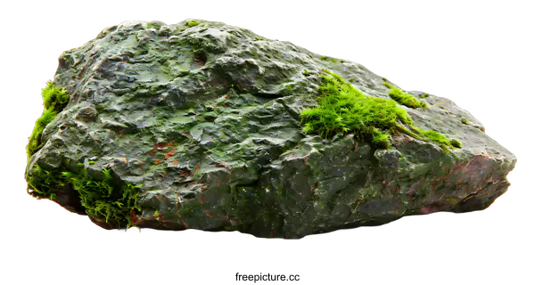 [Transparent Background PNG]Green Moss Covered Stone Isolated On White Background