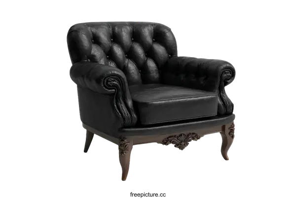 [Transparent Background PNG]Classic Black Leather Armchair Design