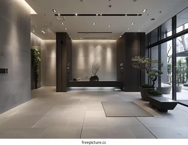Modern Lobby Interior Design with Gray and Black Tones