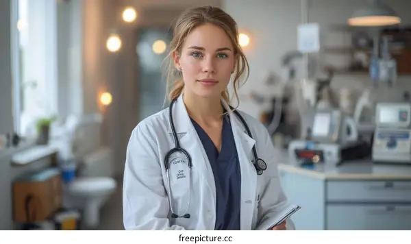 Portrait of a Confident Female Doctor in a Modern Hospital