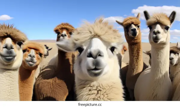 A group of alpacas looking at the camera