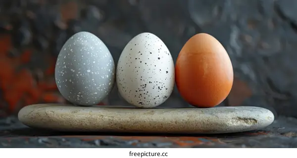 Three Distinctive Eggs on a Rock