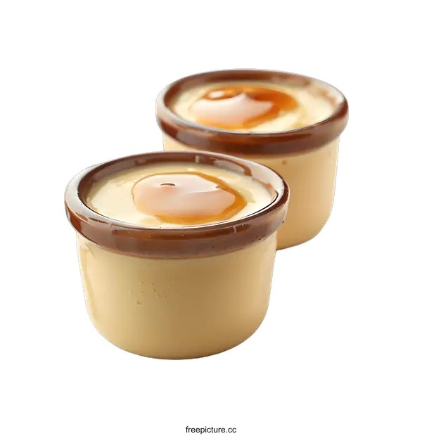 [Transparent Background PNG]Two ceramic bowls of creamy pudding with caramel