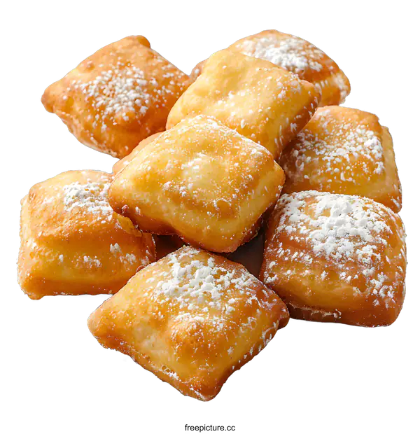 [Transparent Background PNG]Freshly baked beignets with powdered sugar