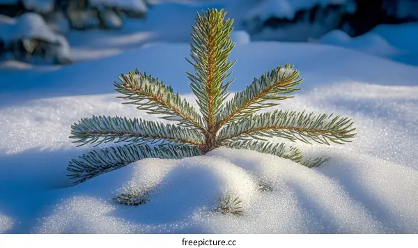 Winter Snow-Covered Evergreen Branch
