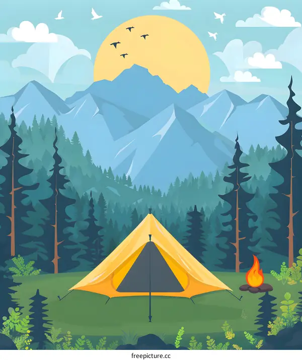 Camping in the Mountains Illustration