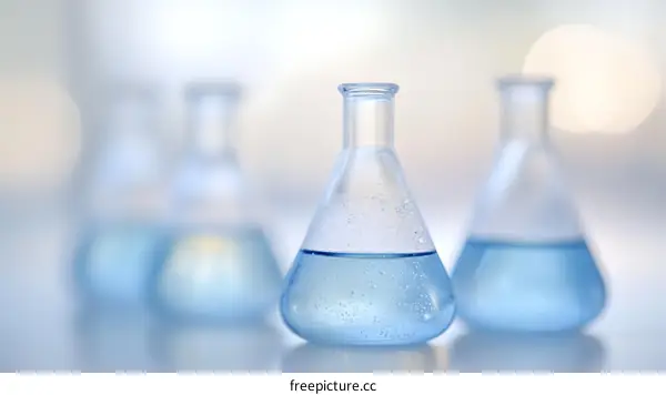 Laboratory Flasks Filled with Light Blue Liquid