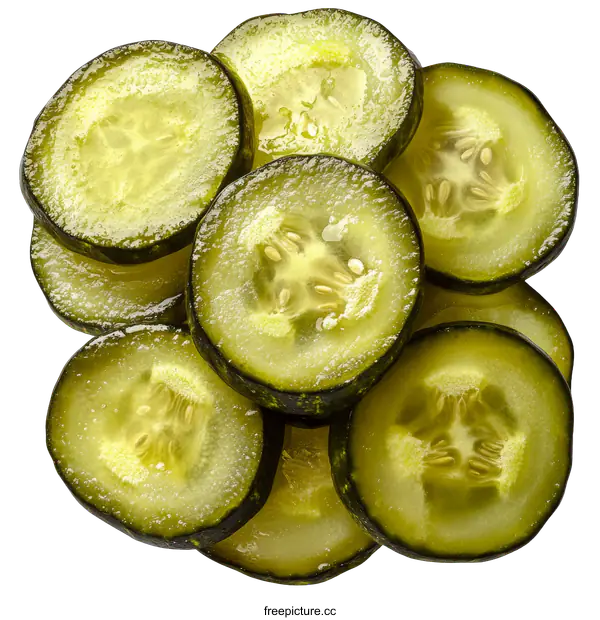 [Transparent Background PNG]Close Up View of Pickled Cucumber Slices