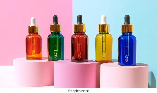 Colorful Essential Oil Bottles on Display