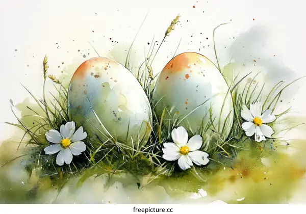 Easter Eggs in a Field Illustration