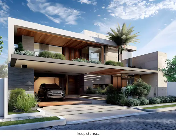 Modern House Design with Wooden Accents and Green Plants