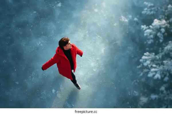 Winter Ice Skating Outdoors View from Above