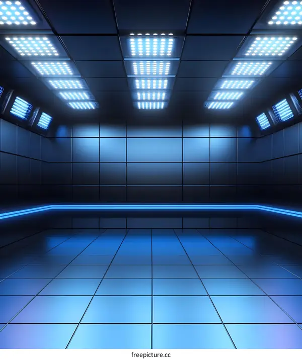 Blue Neon Lights in Empty Room