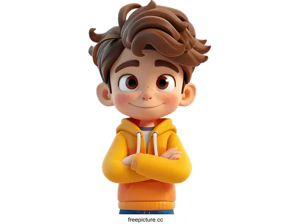 [Transparent Background PNG]3D Cartoon Boy with Arms Crossed