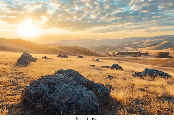 Golden Hills and Sunset Landscape in California