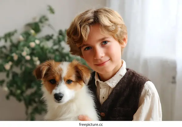 Boy and Dog Portrait in a Cozy Setting