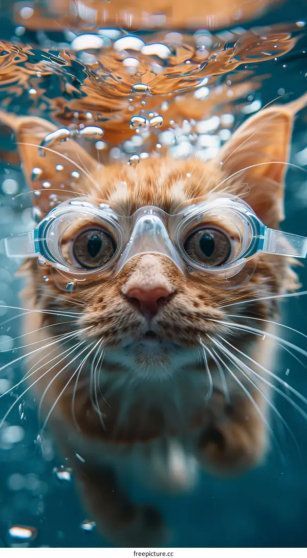 Cat wearing swimming goggles