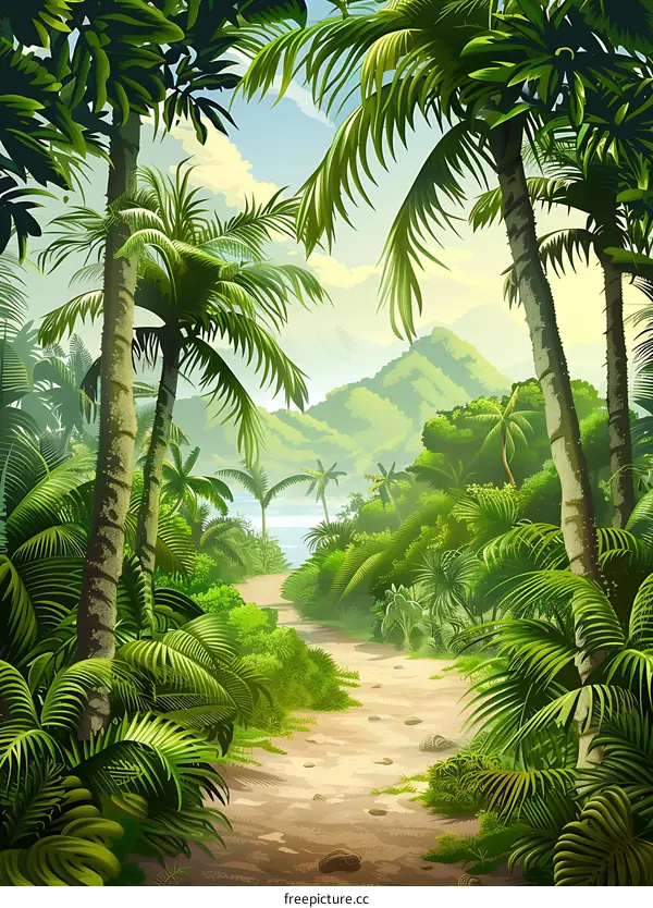 Tropical Jungle Landscape with Path